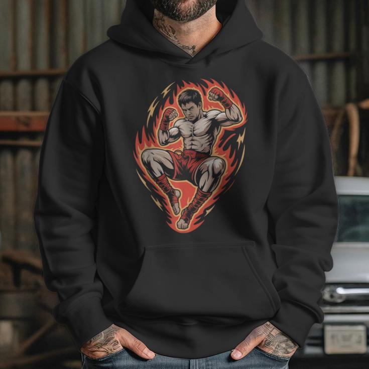 Muay Thai Fighter Teep Push Kick Minimal Line Art Clean Unisex Hoodie