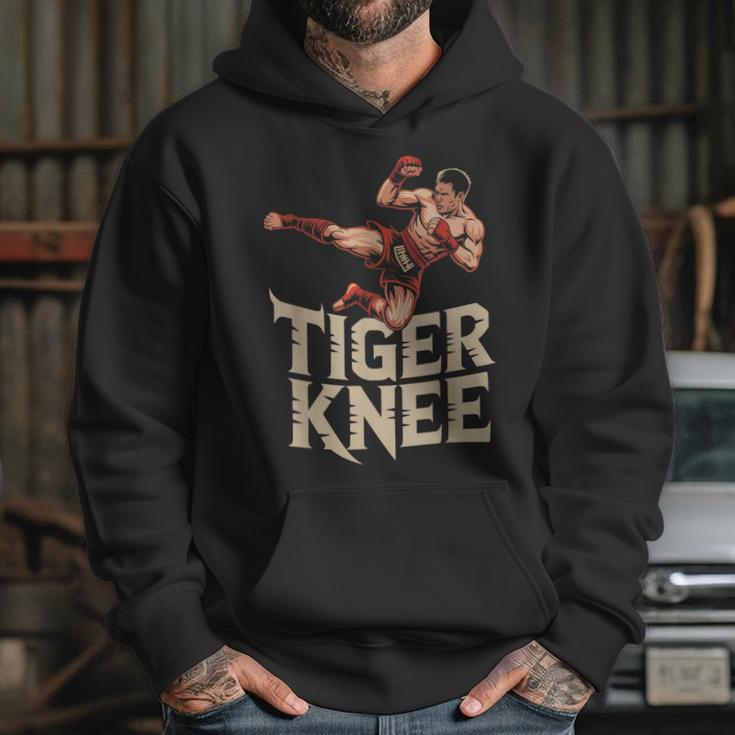 Muay Thai Fighter Tiger Knee Vintage Distressed Badge Unisex Hoodie