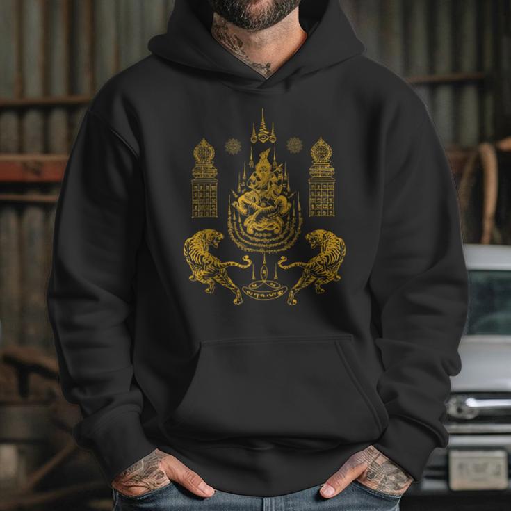 Sawadee Thai Traditional Sak Yant Thai Twin Tigers Muay Thai Unisex Hoodie