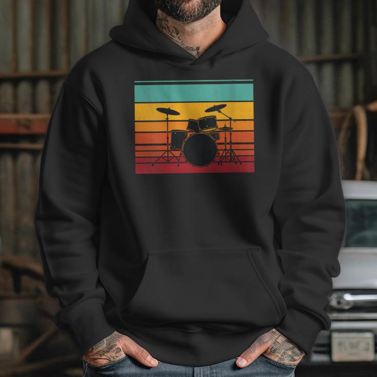 Women's Retro Drum Kit Silhouette With Color Stripes Unisex Hoodie Women's Retro Drum Kit Silhouette With Color Stripes Unisex Hoodie