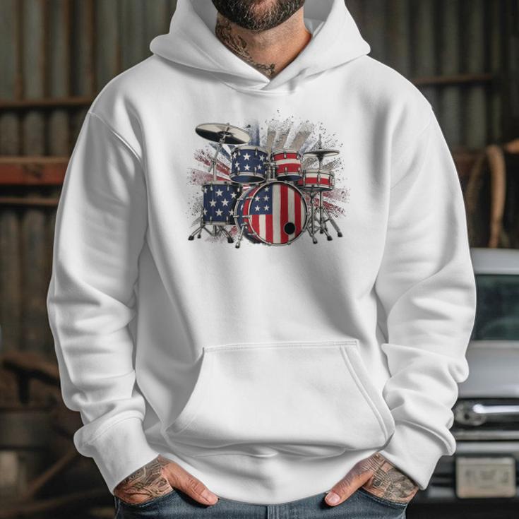 Drum Kit With American Flag Graphic For Musicians Unisex Hoodie Drum Kit With American Flag Graphic For Musicians Unisex Hoodie