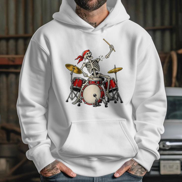 Skeleton Drummer Skull Drum Kit Halloween Raglan Baseball Tee Unisex Hoodie