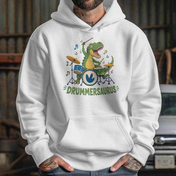 T-Rex Drumming With Drum Kit And Musical Notes Unisex Hoodie T-Rex Drumming With Drum Kit And Musical Notes Unisex Hoodie