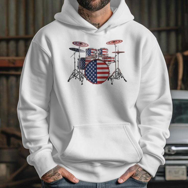 USA Patriotic Drum Kit American Flag Drum Set Unisex Hoodie USA Patriotic Drum Kit American Flag Drum Set Unisex Hoodie