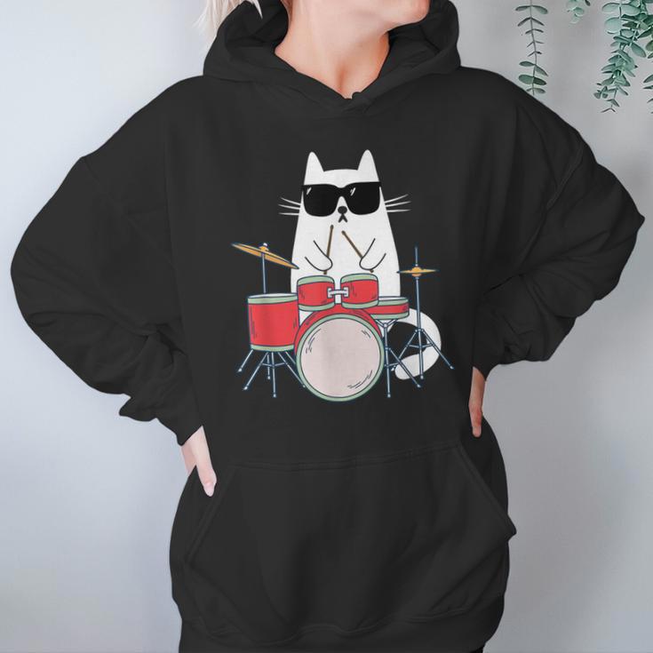 Cat Wearing Sunglasses Playing Drums Drum Kit Musician Unisex Hoodie Cat Wearing Sunglasses Playing Drums Drum Kit Musician Unisex Hoodie