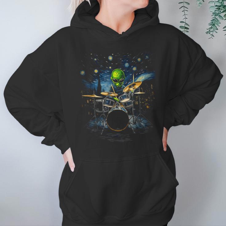 Drum Kit Percussionist Drummer Van Gogh Alien Playing Drums Unisex Hoodie Drum Kit Percussionist Drummer Van Gogh Alien Playing Drums Unisex Hoodie