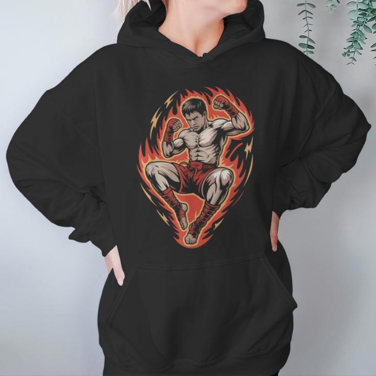 Muay Thai Fighter Teep Push Kick Minimal Line Art Clean Unisex Hoodie