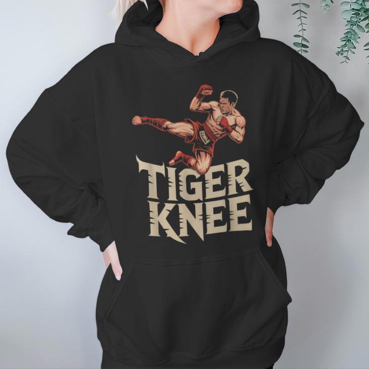 Muay Thai Fighter Tiger Knee Vintage Distressed Badge Unisex Hoodie