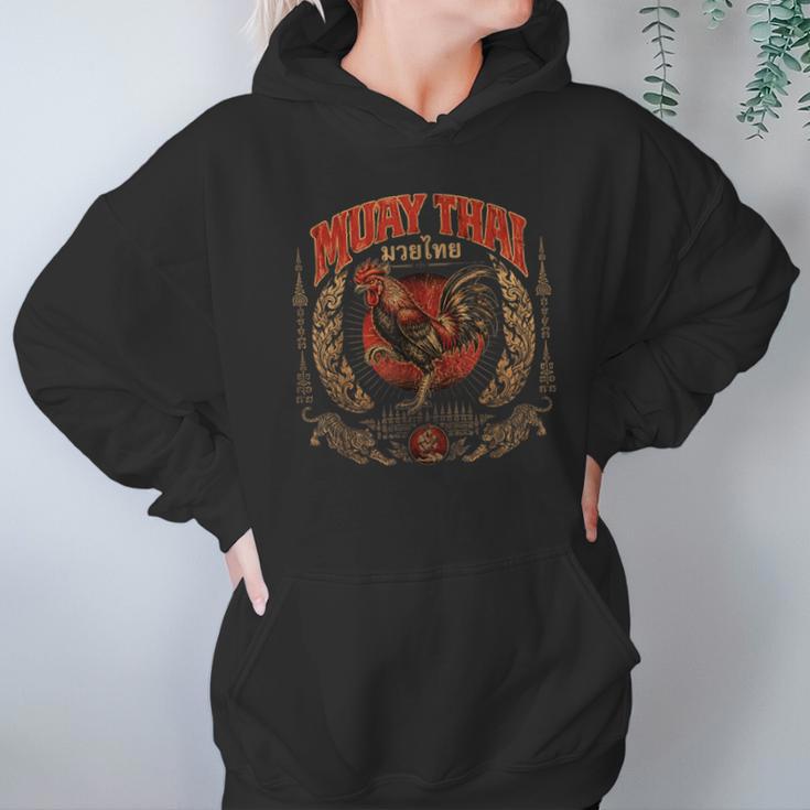 Retro Muay Thai Woman Thai Boxing Warrior Fighter Chicken Unisex Hoodie