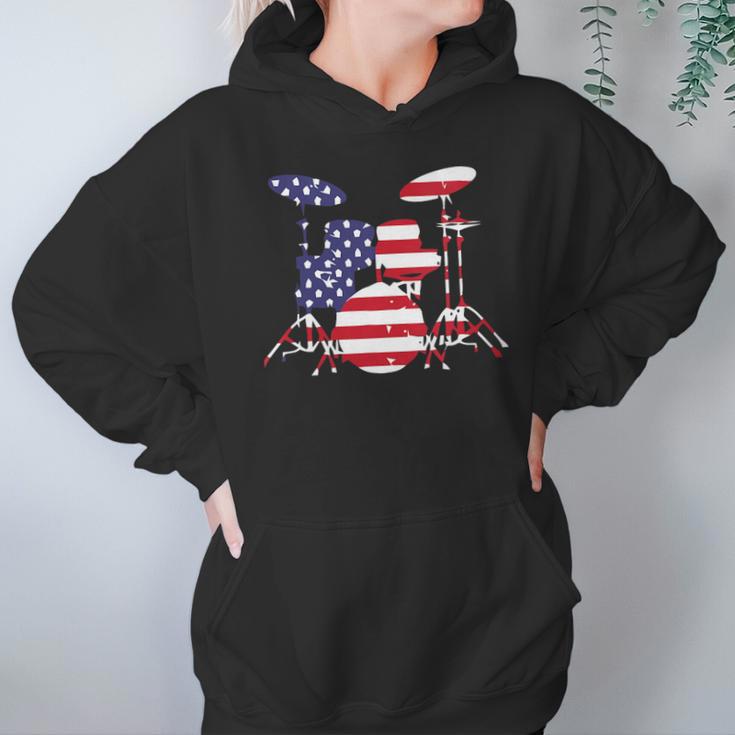 Women's American Flag Drum Kit Patriotic US Drum Art Unisex Hoodie