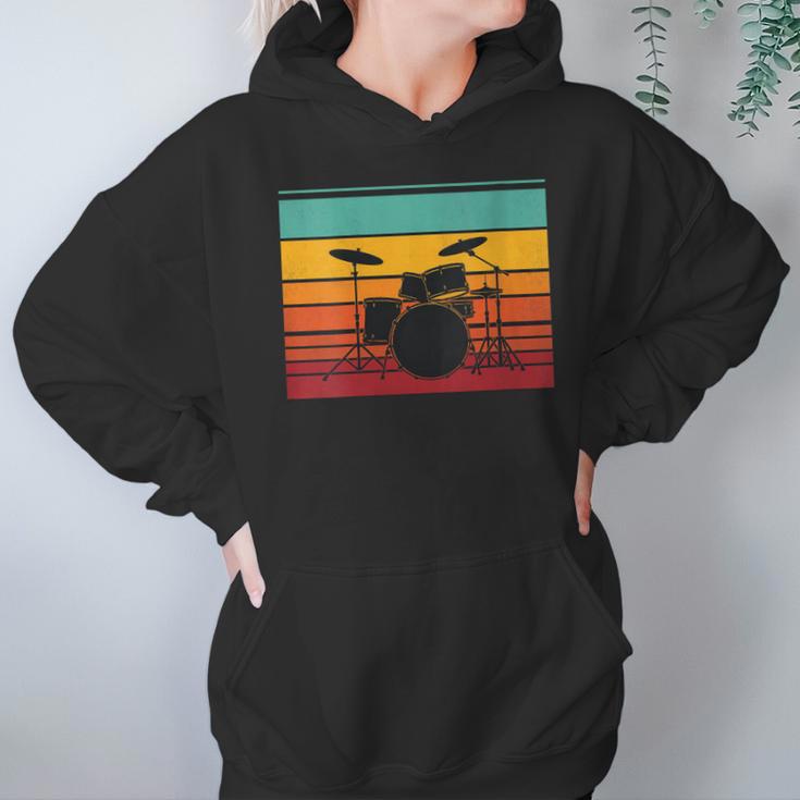 Women's Retro Drum Kit Silhouette With Color Stripes Unisex Hoodie Women's Retro Drum Kit Silhouette With Color Stripes Unisex Hoodie