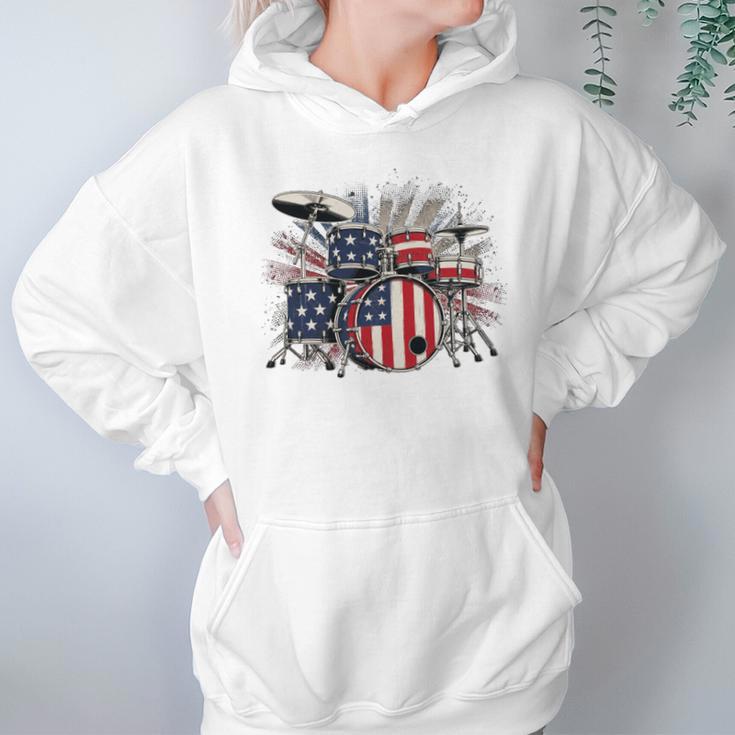 Drum Kit With American Flag Graphic For Musicians Unisex Hoodie Drum Kit With American Flag Graphic For Musicians Unisex Hoodie