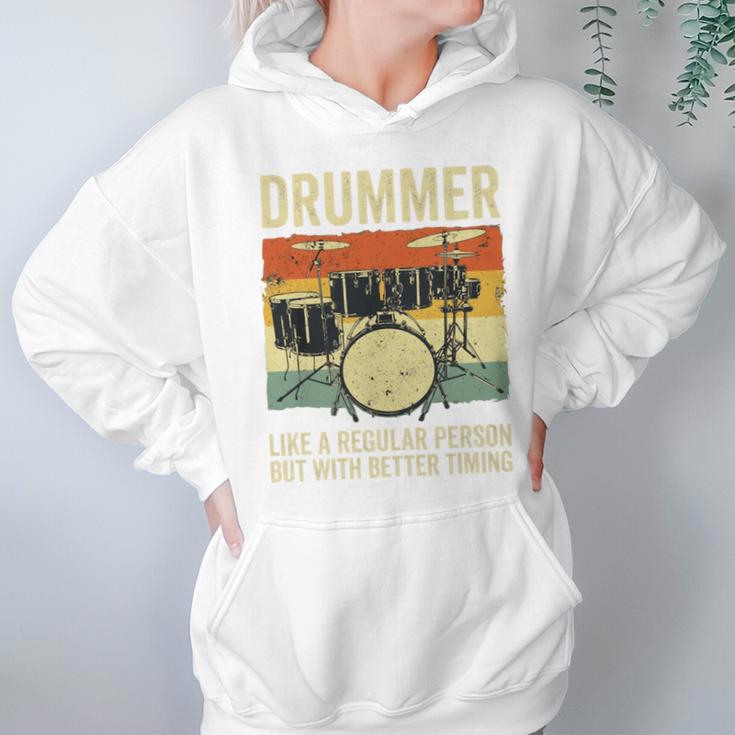 Drummer Better Timing Retro Vintage Sunset Drum Kit Graphic Unisex Hoodie Drummer Better Timing Retro Vintage Sunset Drum Kit Graphic Unisex Hoodie