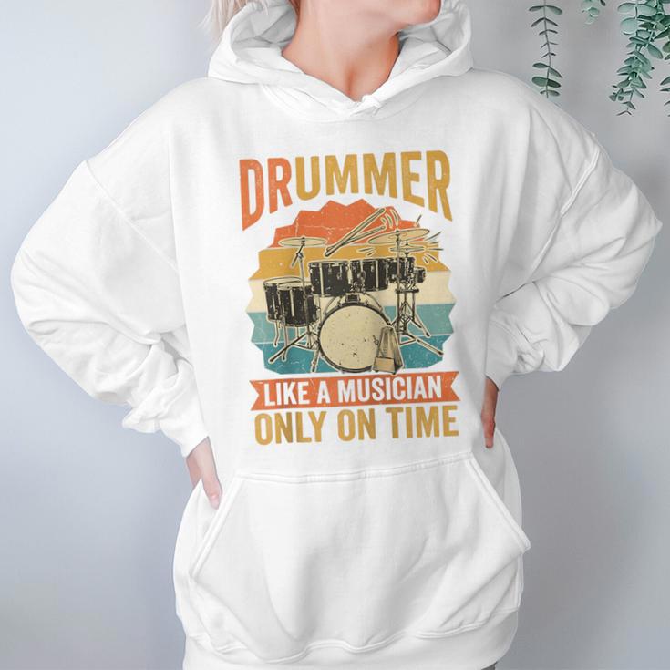 Drummer Like a Musician Only On Time Vintage Sunset Drum Kit Raglan Baseball Tee Unisex Hoodie