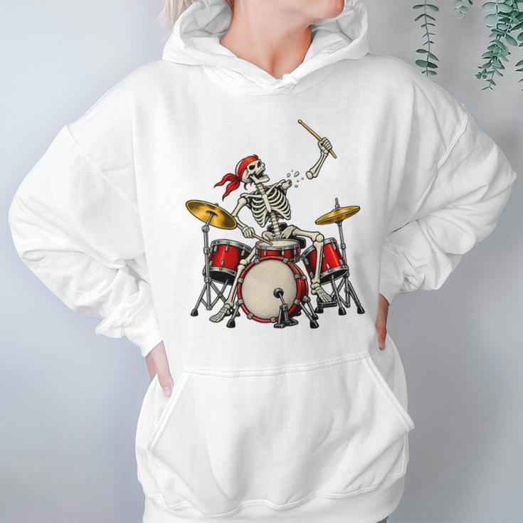 Skeleton Drummer Skull Drum Kit Halloween Raglan Baseball Tee Unisex Hoodie