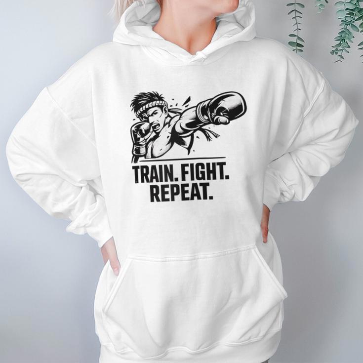 Train Fight Repeat Nak Muay Thai Boxing Fighter Raglan Baseball Tee Unisex Hoodie