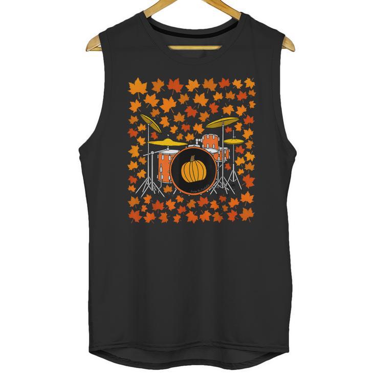 Drum Kit With Leaves Fall Drummer Autumn Musician Unisex Tank Top