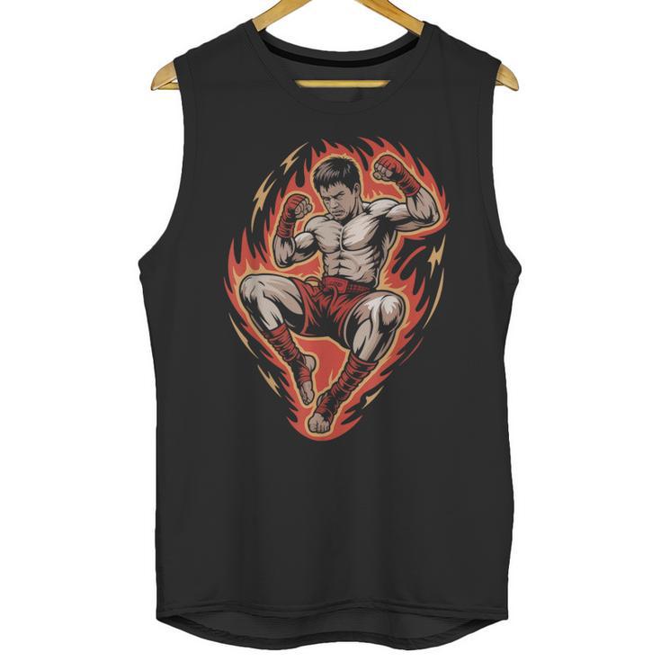 Muay Thai Fighter Teep Push Kick Minimal Line Art Clean Unisex Tank Top