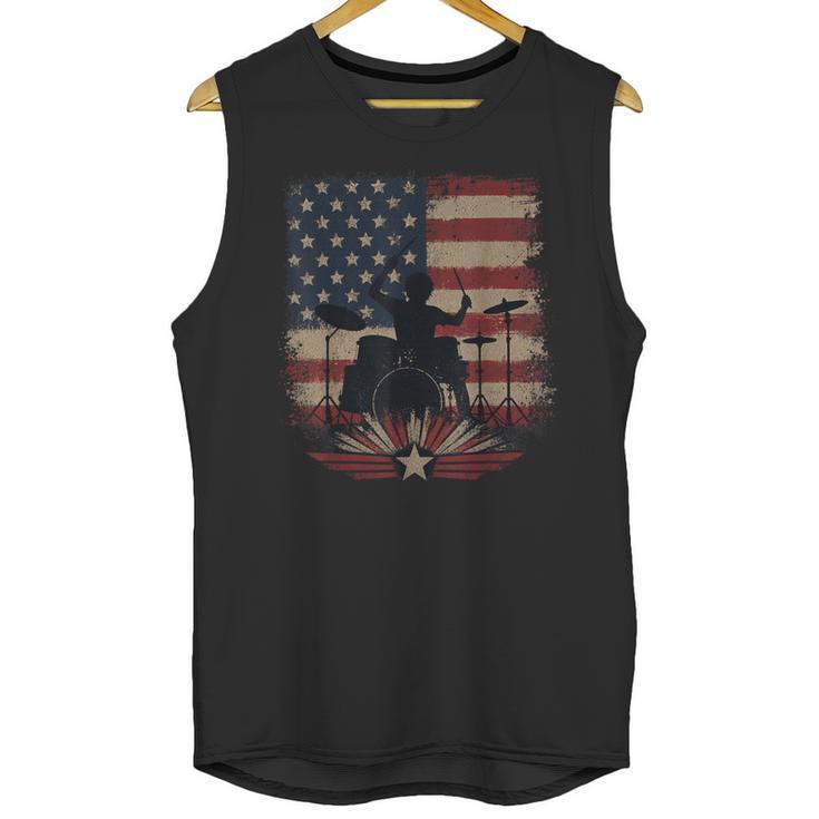 Patriotic Drum Kit Silhouette American Flag Unisex Tank Top