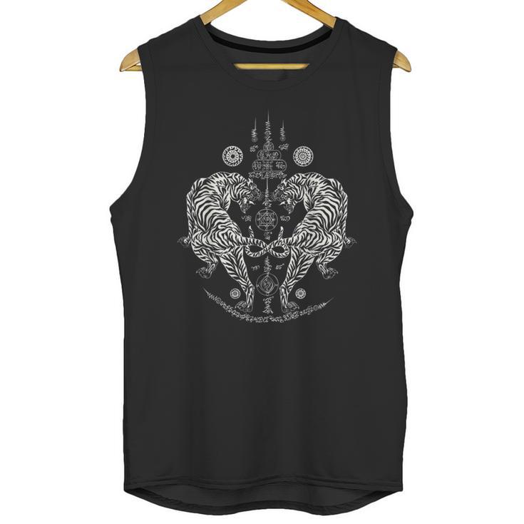 Sak Yant Thai Tattoo Twin Tiger For Muay Thai Fighter Boxing Unisex Tank Top