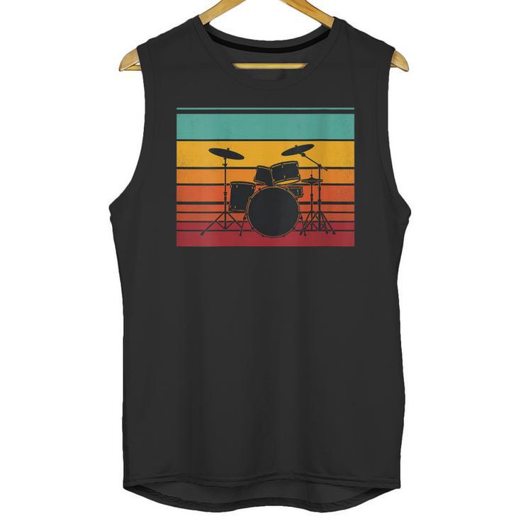 Women's Retro Drum Kit Silhouette With Color Stripes Unisex Tank Top, trending gift