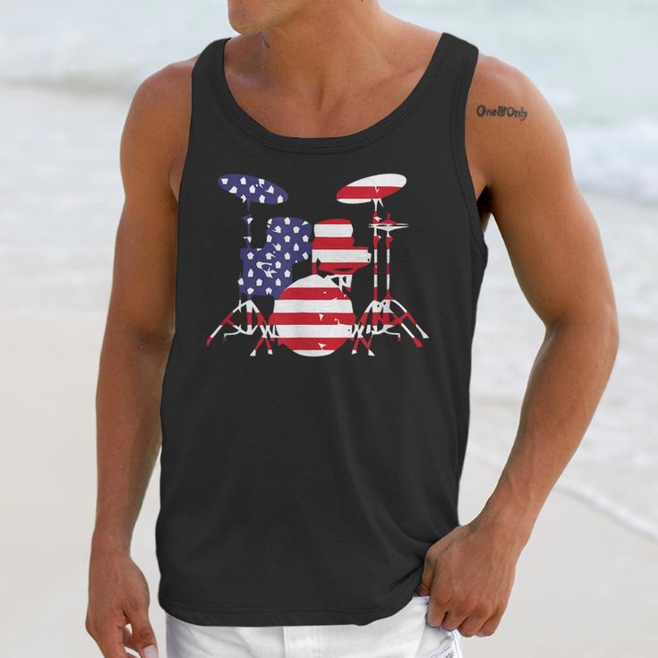 American Flag Drum Kit Patriotic US Drum Art Unisex Tank Top