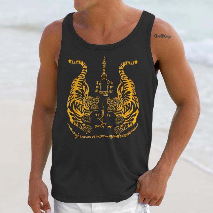 Awesome Orange Double Tiger Muay Thai Sak Yant Unisex Tank Top