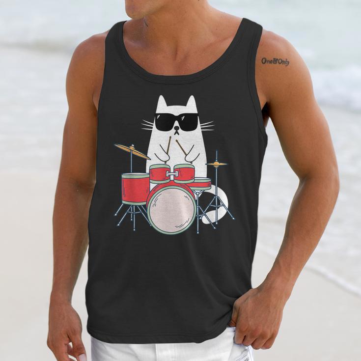 Cat Wearing Sunglasses Playing Drums Drum Kit Musician Unisex Tank Top Cat Wearing Sunglasses Playing Drums Drum Kit Musician Unisex Tank Top