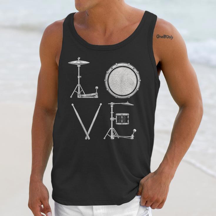 Drum Kit Love Illustration For Music Enthusiasts Unisex Tank Top Drum Kit Love Illustration For Music Enthusiasts Unisex Tank Top