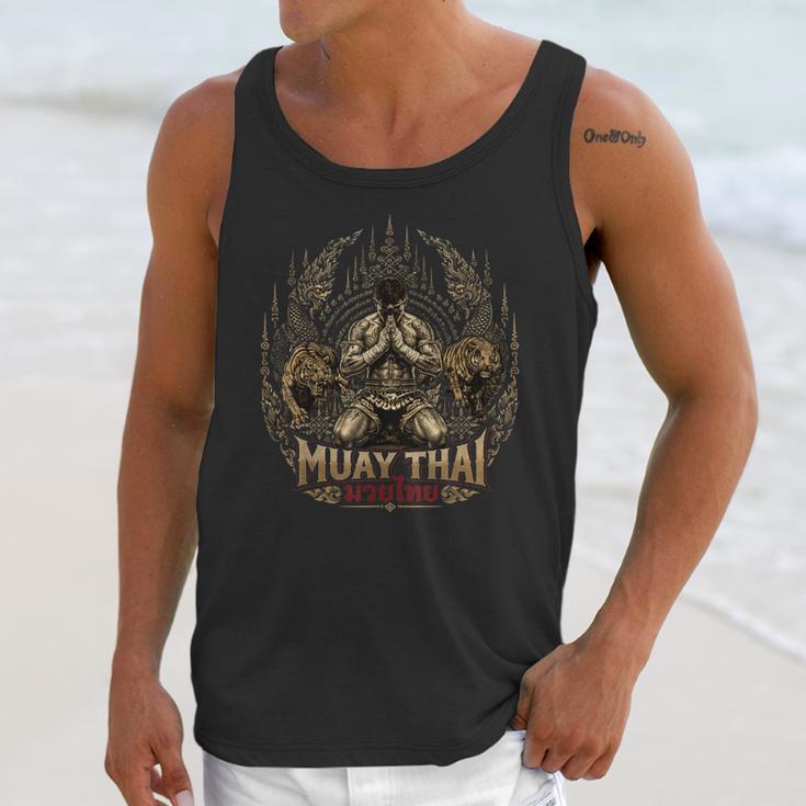 Muay Thai Clinch Vintage Thai Boxing Fighter Art Unisex Tank Top