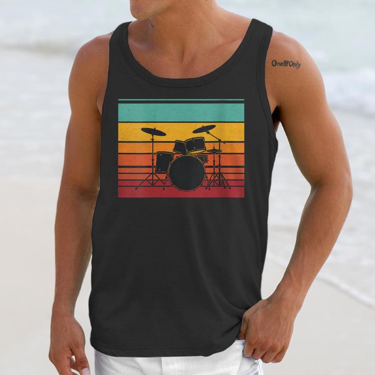 Women's Retro Drum Kit Silhouette With Color Stripes Unisex Tank Top