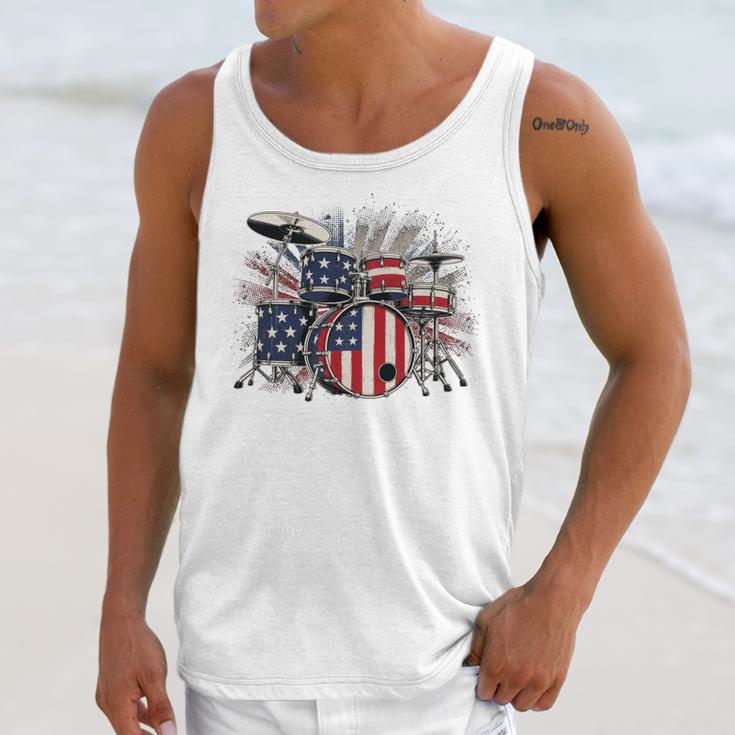 Drum Kit With American Flag Graphic For Musicians Unisex Tank Top
