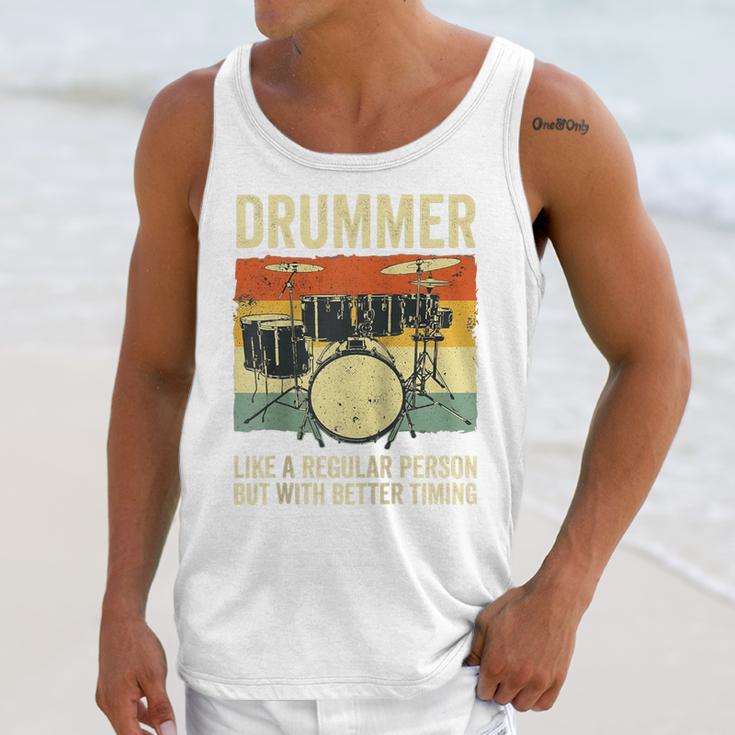 Drummer Better Timing Retro Vintage Sunset Drum Kit Graphic Raglan Baseball Tee Unisex Tank Top Drummer Better Timing Retro Vintage Sunset Drum Kit Graphic Raglan Baseball Tee Unisex Tank Top