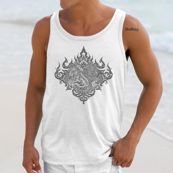 Sak Yant Muay Thai MMA Tattoo Twin Tiger Martial Art Boxing Unisex Tank Top Sak Yant Muay Thai MMA Tattoo Twin Tiger Martial Art Boxing Unisex Tank Top