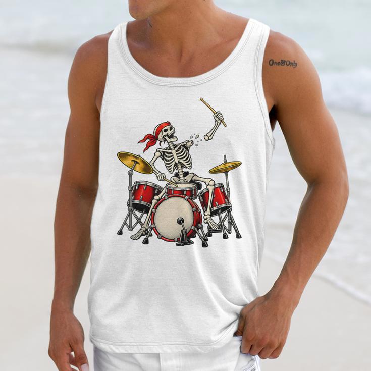 Skeleton Drummer Skull Drum Kit Halloween Raglan Baseball Tee Unisex Tank Top