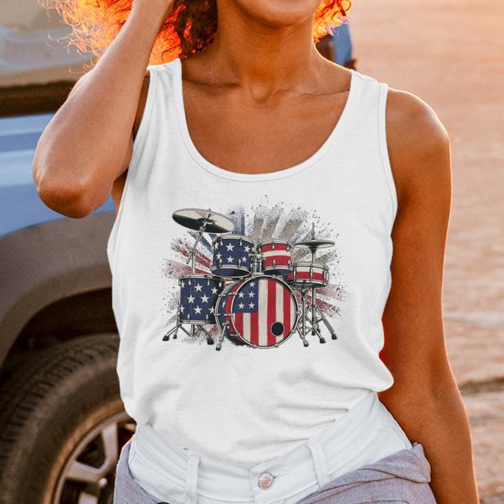 Drum Kit With American Flag Graphic For Musicians Unisex Tank Top