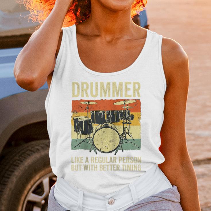 Drummer Better Timing Retro Vintage Sunset Drum Kit Graphic Raglan Baseball Tee Unisex Tank Top Drummer Better Timing Retro Vintage Sunset Drum Kit Graphic Raglan Baseball Tee Unisex Tank Top