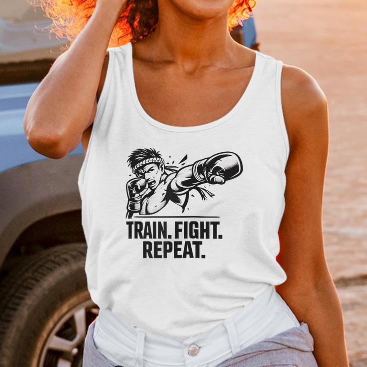 Train Fight Repeat Nak Muay Thai Boxing Fighter Raglan Baseball Tee Unisex Tank Top