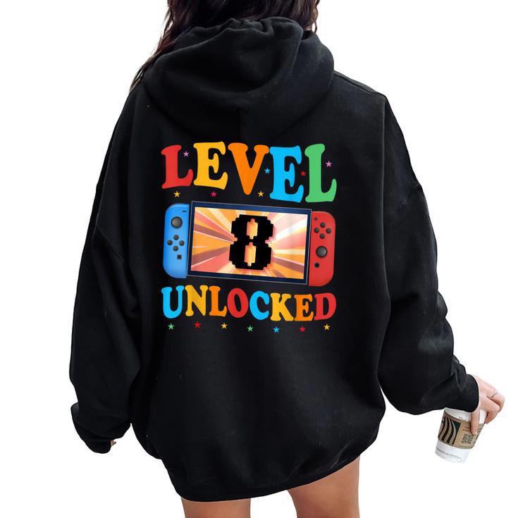 Awesome Level 8 Unlocked 8Th Birthday Boy Girlideo Gamer レディース オーバーサイズ パーカー バックプリント