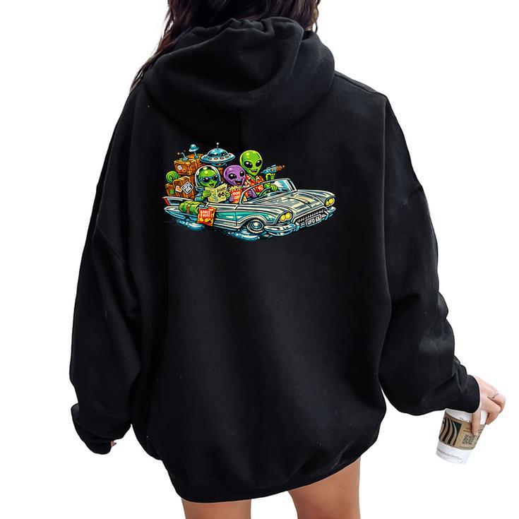 Extraterrestres De Gira Por Estados Unidos Divertido Ovni Cuello Women Oversized Hoodie Back Print