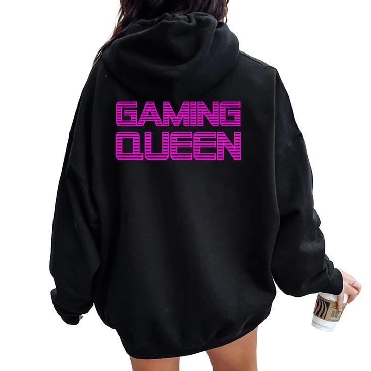 Gaming Queen Nerd Girl Amoureux De Jeuxidéo Rose Sweat à capuche oversize pour femme avec imprimé dans le dos