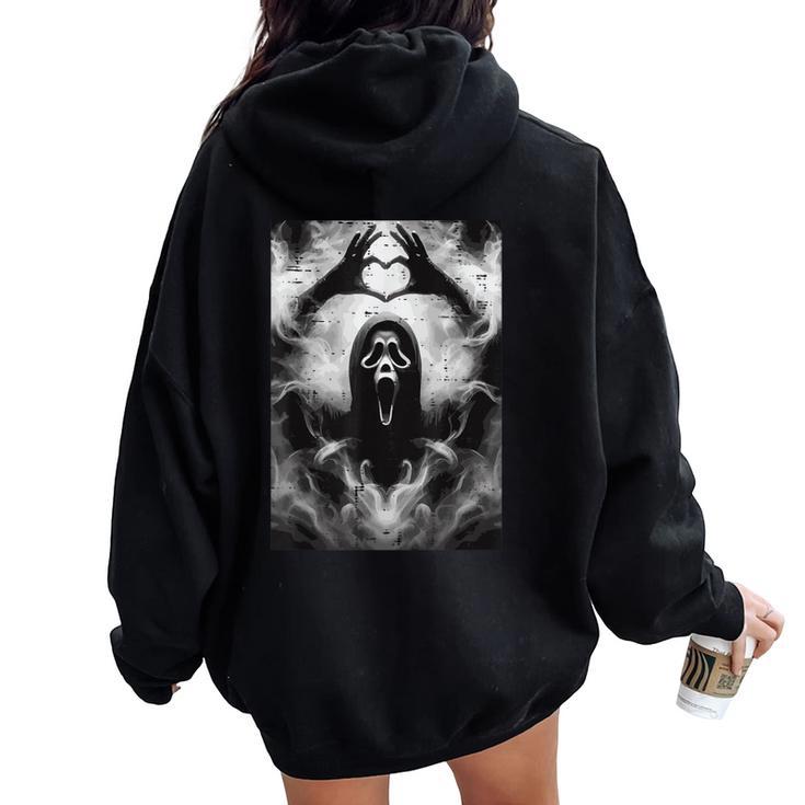Halloween Horror Ghost Hand Heart Costume Kids Women Oversized Hoodie Back Print