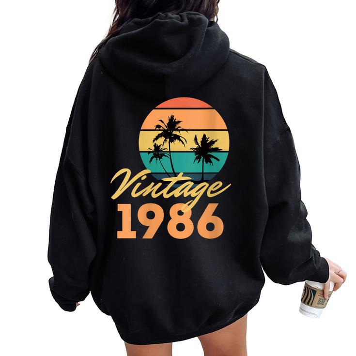 Intage 1986 Nació Cumpleaños Retro Cuello Women Oversized Hoodie Back Print