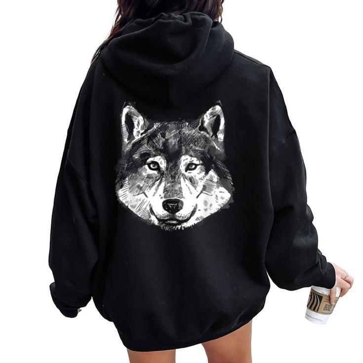 Motif Loup Mignon Pour Homme Enfant Amoureux Des Loups Sweat à capuche oversize pour femme avec imprimé dans le dos