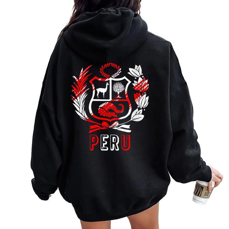 Perú Rojo-Blanco Escudo Peruano Hombres Es Niños Cuello Women Oversized Hoodie Back Print
