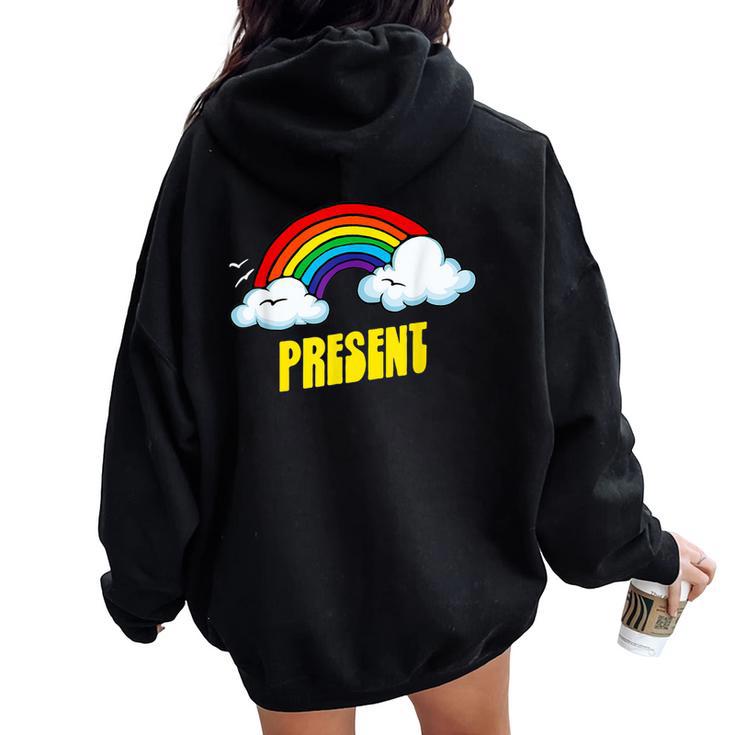 Present Cute arcastic Retrointage Rainbow レディース オーバーサイズ パーカー バックプリント