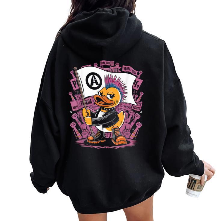 Punk Duck Rock Ducker Anarchy Punker Women Oversized Hoodie Back Print