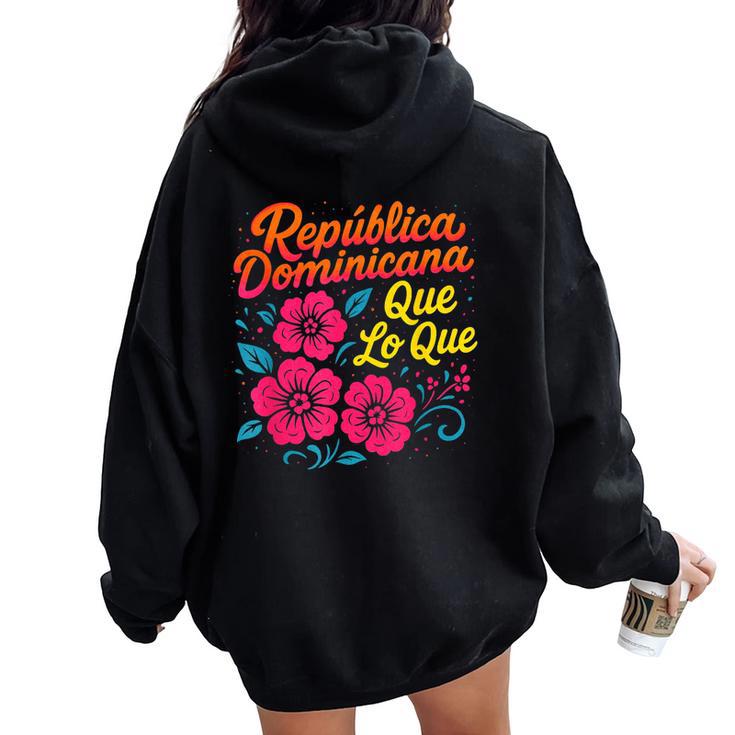 República Dominicana Qué Lo Que ドミニカ共和国 花 レディース オーバーサイズ パーカー バックプリント