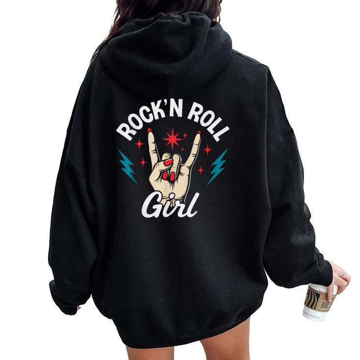 Rock'n Roll Girl Plaque Rock On Hand Cool Punk Rock Sweat à capuche oversize pour femme avec imprimé dans le dos