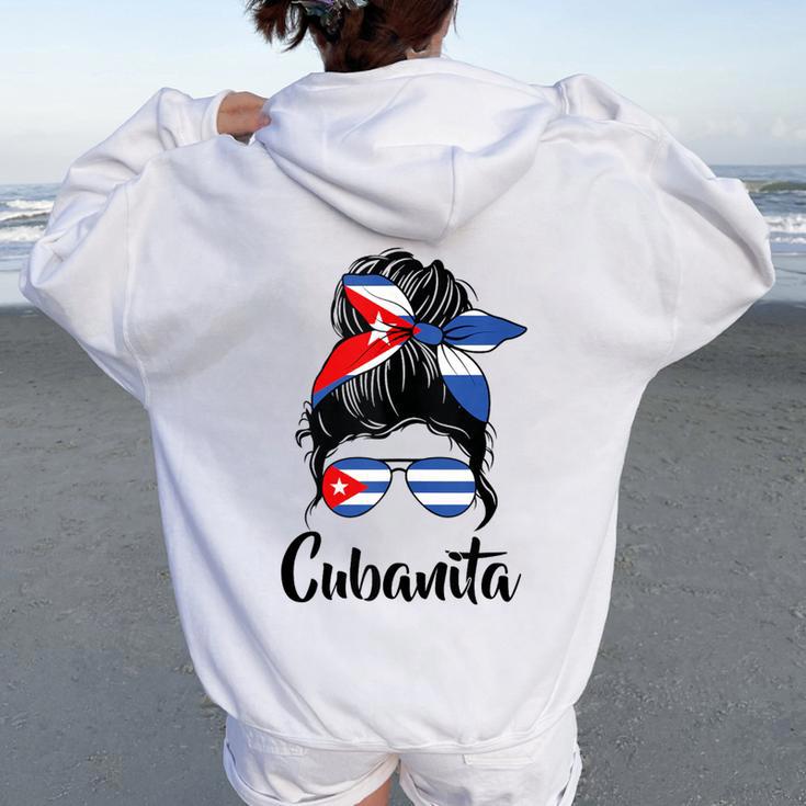 Cubanita Moño Desordenado Cubanita Cubanita Bandera Cubana Cabello Desordenado Moño In Mangas Women Oversized Hoodie Back Print